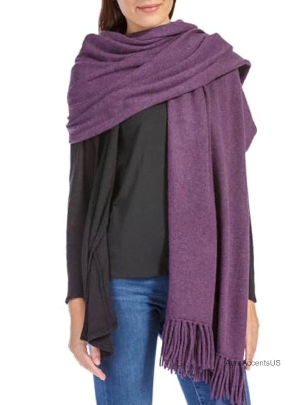 100% Cashmere Knit Shawl Wrap with Fringe Oversized 78" x 28"